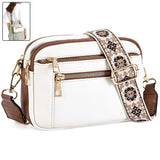 Triple-zipper Shoulder Bag With Floral Embroidered Straps Fashion Colorblock Multi-functional Crossbody Bags For Women