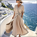 Summer Striped Print Dress Casual Beach Vacation Short-sleeved Maxi Dress Womens Clothing