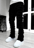 Ins Fringes Ripped Trousers Individual Patched Pants Long Tight Fit Stacked Jeans For Mens Clothing