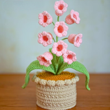 Hand crocheted Potted Arrangement Of Bell Orchids With 9 Headbands And Lights