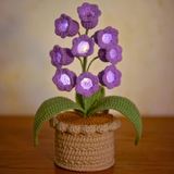 Hand crocheted Potted Arrangement Of Bell Orchids With 9 Headbands And Lights