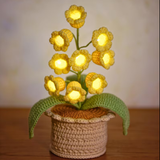 Hand crocheted Potted Arrangement Of Bell Orchids With 9 Headbands And Lights