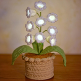 Hand crocheted Potted Arrangement Of Bell Orchids With 9 Headbands And Lights