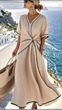 Summer Striped Print Dress Casual Beach Vacation Short-sleeved Maxi Dress Womens Clothing